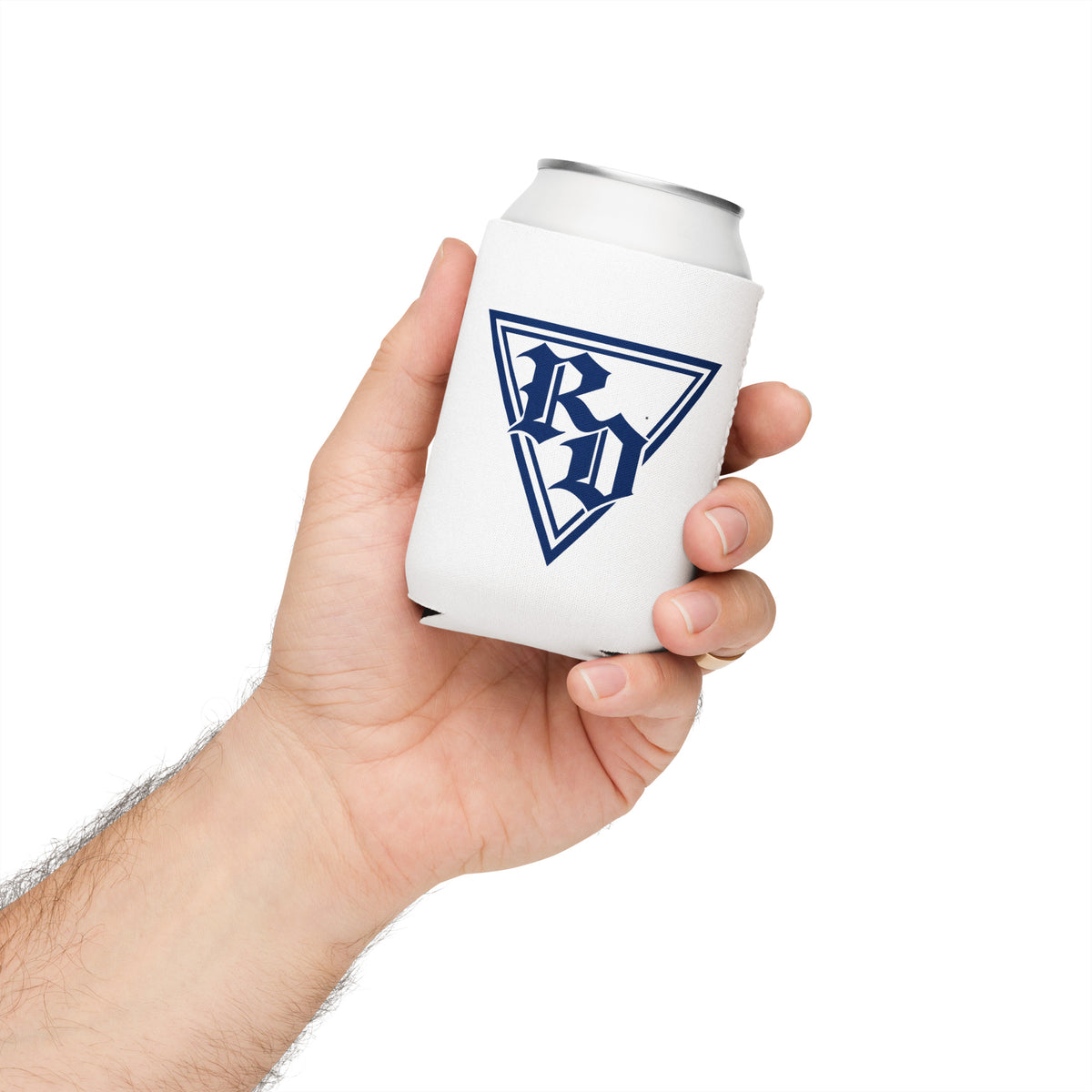 Can cooler by Rad Daddy Clothing in white, front view