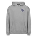 Embroidered Navy RD logo box style hoodie by Rad Daddy Clothing in carbon grey, front view