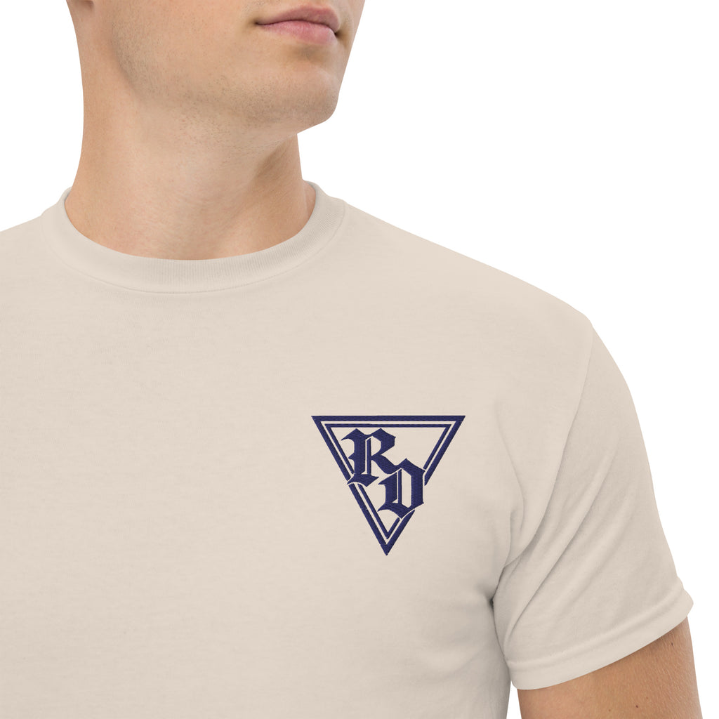 Embroidered Navy RD logo Tee by Rad Daddy Clothing in natural, front view
