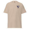 Embroidered Navy RD logo Tee by Rad Daddy Clothing in sand, front view