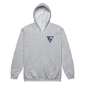Embroidered Navy RD logo zip up hoodie by Rad Daddy Clothing in sport grey, front view