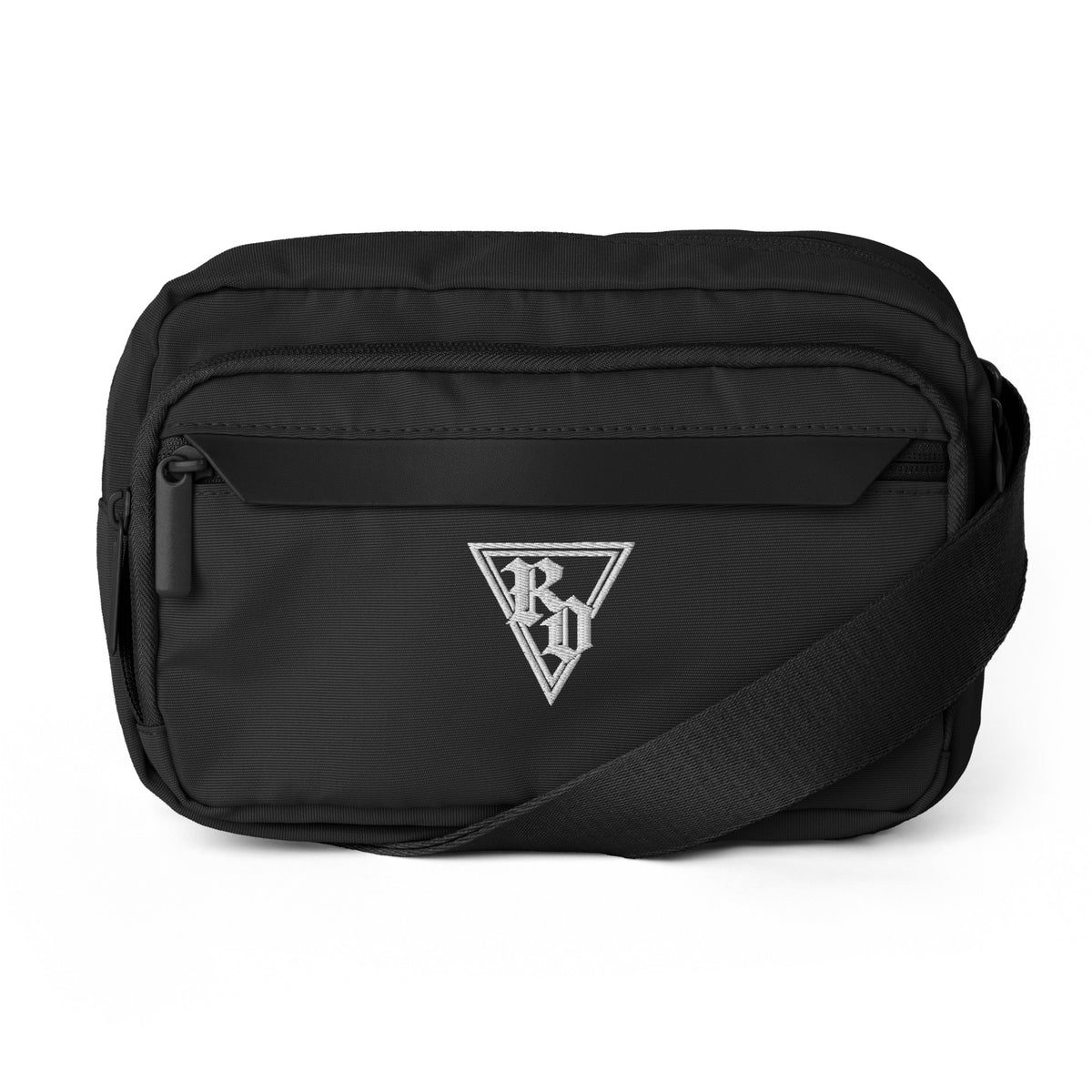 Embroidered RD logo bag by Rad Daddy Clothing in black, front view